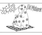 Coloriage Ramadan Mubarek avec une fille priant