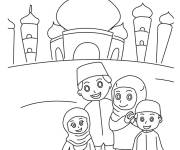 Coloriage Une famille musulmane devant une mosqu&eacute;e