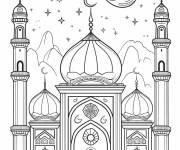 Coloriage Une immense mosqu&eacute;e d&eacute;cor&eacute;e pour le Ramadan