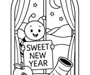 Coloriage Abeille te souhaite Bonne ann&eacute;e juive