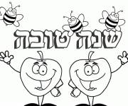Coloriage Abeilles et pommes pour le Rosh Hashanah