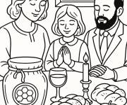 Coloriage B&eacute;n&eacute;diction familiale de Rosh Hashanah