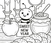 Coloriage Bonne ann&eacute;e juive pour enfant