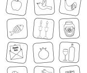 Coloriage Collection des symboles de Rosh Hashanah