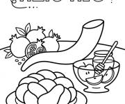 Coloriage El&eacute;m&eacute;nts de Roch Hachana sur la table