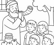 Coloriage Enfants et rabin pendant le Rosh Hashanah