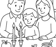 Coloriage Famille allume les bougies de Rosh Hashanah