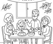 Coloriage Famille c&eacute;l&egrave;bre la Roch Hachana