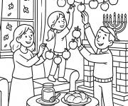 Coloriage Famille d&eacute;cora la maison pour le Rosh Hashanah