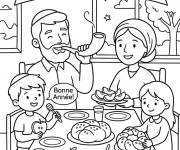 Coloriage Famille et la f&ecirc;te Roch Hachana