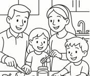 Coloriage Famille pr&eacute;pare le repas de Roch Hachana