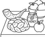 Coloriage Fruits et miel pour la Roch Hachana
