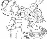 Coloriage Gar&ccedil;ons et filles mignons f&ecirc;tent le Roch Hachana