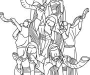 Coloriage Nombreux rabbins sonnent du shofar pour Rosh Hashanah