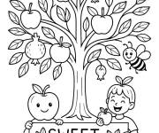 Coloriage Pommier de Rosh Hashanah avec des enfants