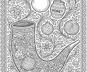 Coloriage Shofar pour Rosh Hashanah &agrave; d&eacute;coration difficile