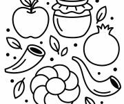 Coloriage Symboles assembl&eacute;s de Rosh Hashanah