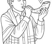 Coloriage Tradition de sonner du shofar pendant Rosh Hashanah