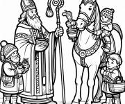 Coloriage Cette fois l'enfant chevauche le cheval de Saint Nicolas