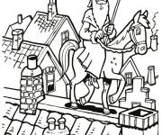 Coloriage Cheval de Saint-Nicolas traverse le toit