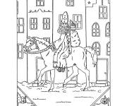 Coloriage Cheval de St Nicolas devant les maisons