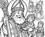Coloriage Enfant adorable entre les mains de Saint Nicolas
