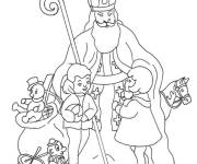 Coloriage Enfants et Saint Nicolas gratuit