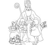 Coloriage Enfants heureux avec Saint Nicolas