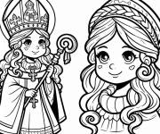 Coloriage Fille en costume de Saint Nicolas
