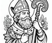 Coloriage Illustration de portrait de Saint Nicolas en noir et blanc