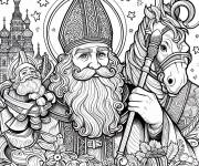 Coloriage Illustration magique de Saint Nicolas et de son cheval