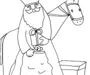 Coloriage Illustration saint Nicolas avec son l'&acirc;ne et les cadeaux