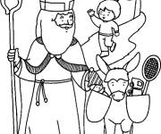 Coloriage et dessins gratuit L'enfant en saluant Saint Nicolas à imprimer