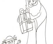 Coloriage La petite fille re&ccedil;oit un cadeau de Saint Nicolas