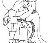 Coloriage et dessins gratuit Le petit gar&ccedil;on embrasse Saint Nicolas à imprimer