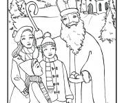 Coloriage Les enfants qui adorent saint Nicolas