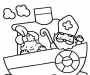 Coloriage P&egrave;re fouettard et Saint-Nicolas sur le bateau &agrave; vapeur