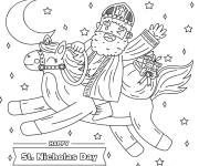 Coloriage Saint Nicolas &agrave; cheval en volant