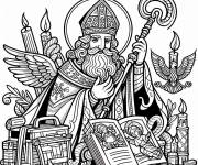 Coloriage Saint Nicolas &agrave; motifs fantastiques