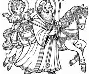 Coloriage Saint Nicolas ange et cheval simplifi&eacute;