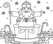 Coloriage Saint Nicolas assis sur les cadeaux