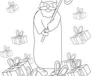 Coloriage et dessins gratuit Saint Nicolas avec beaucoup de cadeaux à imprimer