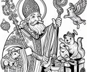 Coloriage Saint Nicolas avec des animaux