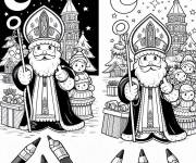 Coloriage Saint Nicolas avec des crayons de couleurs