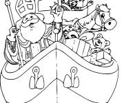 Coloriage Saint Nicolas  avec les cadeaux sur un bateau