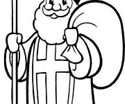 Coloriage Saint Nicolas avec sac de cadeaux