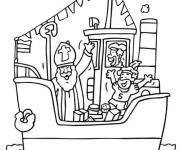Coloriage et dessins gratuit Saint Nicolas  avec ses assistants sur un bateau à imprimer
