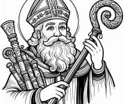 Coloriage Saint Nicolas avec son b&acirc;ton marrant