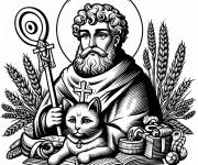 Coloriage Saint Nicolas avec un chat mignon