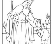Coloriage Saint Nicolas avec un enfant dans la foret